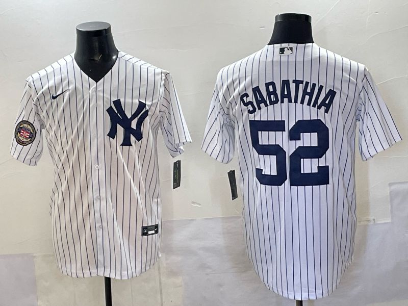 Men New York Yankees #52 Sabathia White Stripe Nike MLB 2025 Jersey 05